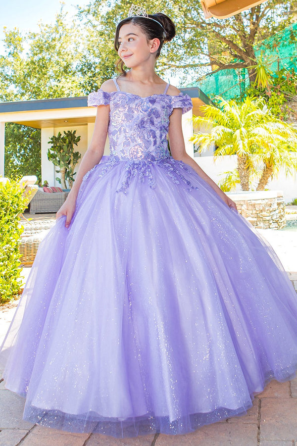 Girls Multi Color Bliss Mini Quince Off-Shoulder Tail Pageant Dress 2-16